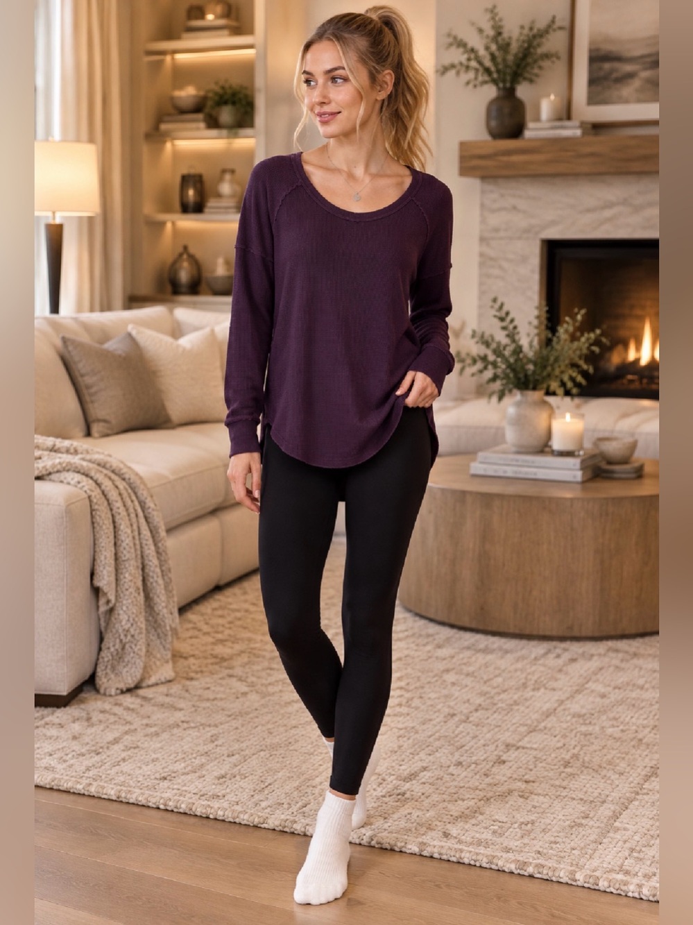 Aritzia TNA Alder Oversized Waffle Knit Top